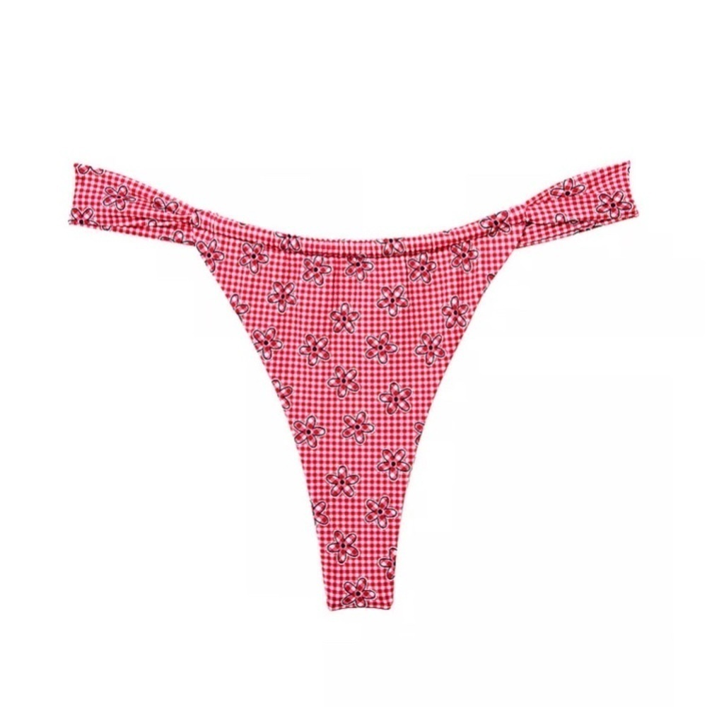 Frankie’s Bikinis x Pink Ladybug Lane Bikini Bottom Plaid XL NWT